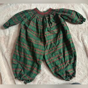 Cecil and Lou smocked bubble romper Christmas plaid 18 months green red gold